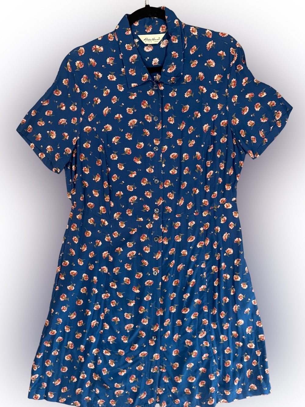 Eddie Bauer Navy Blue Floral Button-Down Shirt Dress